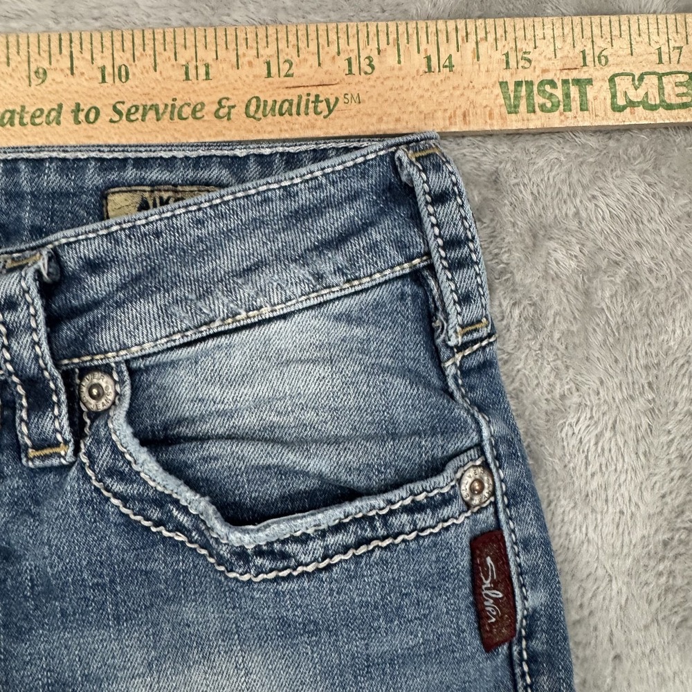 Silver Jeans Womens W28 L31 Blue Aiko Bootcut Whiskered Thick Stitch Western - Picture 12 of 16